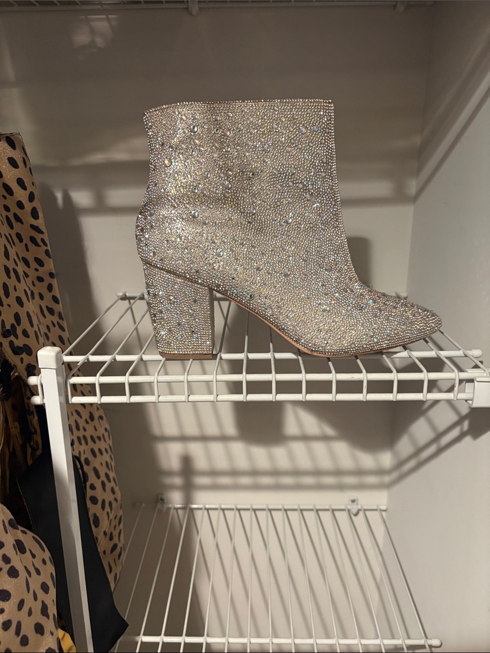 Betsey Johnson Silver Crystal Embellished Block Heel Ankle Boots